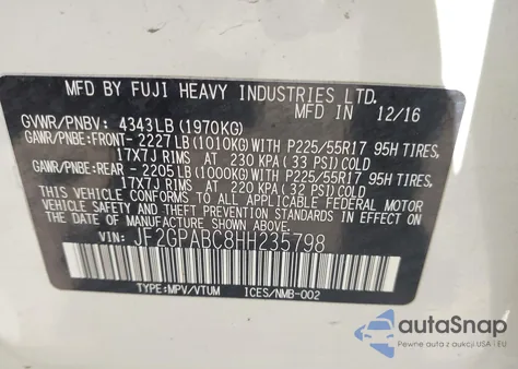 2017 Subaru Crosstrek 2.0I Premium из США, поврежденный, VIN JF2GPABC8HH235798